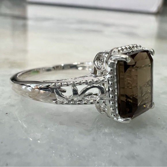 Brazilian Smoky Quartz Sterling Silver Solitaire Ring Sz 9 - Picture 4 of 9